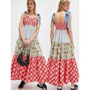 Free People Bluebell Maxi Dress Cherry Combo Medium NWT Picnic Prairie Bohemian